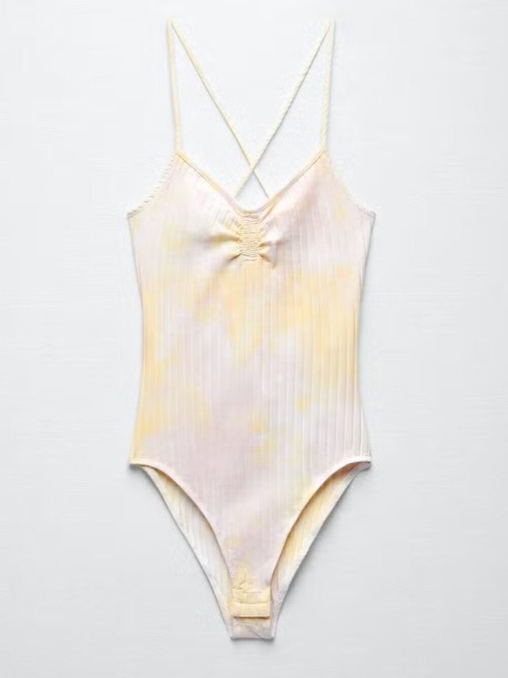 Zara Pastel Tie Dye Ruched Yellow Pink Ribbed Cami Bodysuit